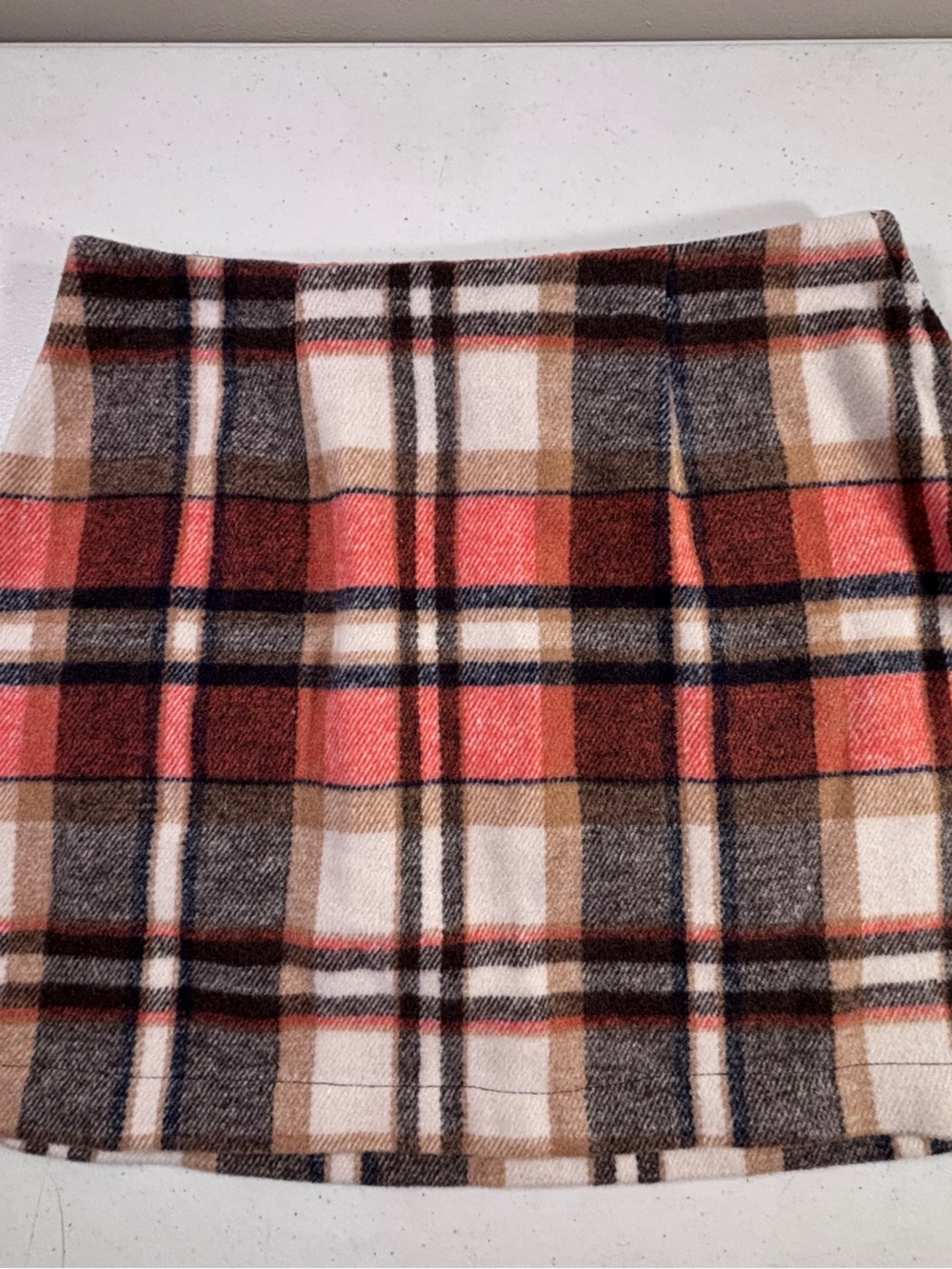 Altar'd State Coral Plaid Mini Skirt